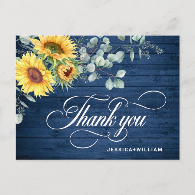 Elegant Sunflowers Eucalyptus Rustic Thank You Postcard (Front)