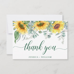 Elegant Sunflowers Eucalyptus Rustic Wedding Thank You Card