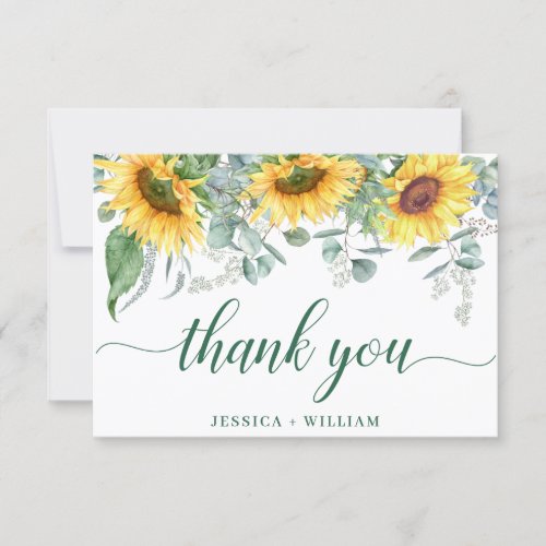 Elegant Sunflowers Eucalyptus Rustic Wedding Thank You Card