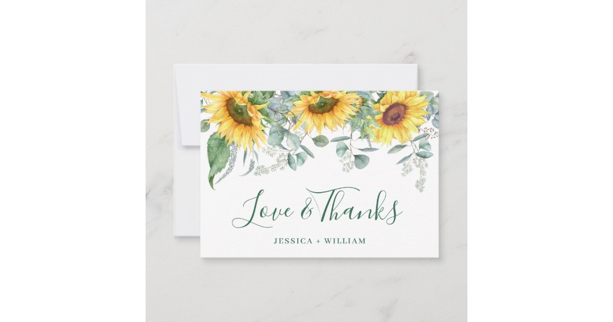 Elegant Sunflowers Eucalyptus Rustic Wedding Thank You Card | Zazzle