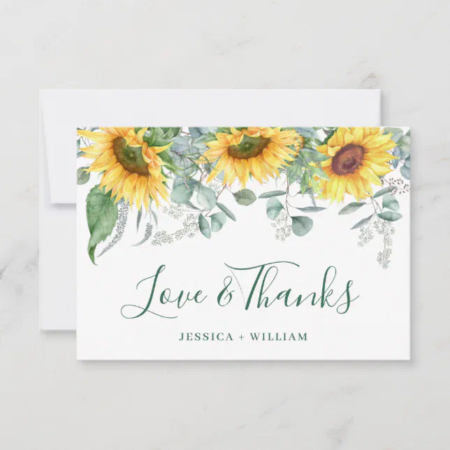 Elegant Sunflowers Eucalyptus Rustic Wedding Thank You Card | Zazzle