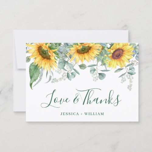 Elegant Sunflowers Eucalyptus Rustic Wedding Thank You Card