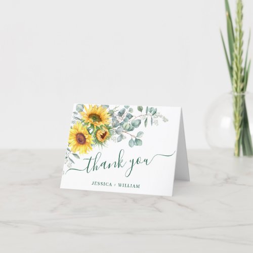 Elegant Sunflowers Eucalyptus Rustic Wedding Thank You Card