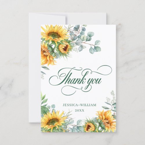 Elegant Sunflowers Eucalyptus Rustic Wedding Thank You Card