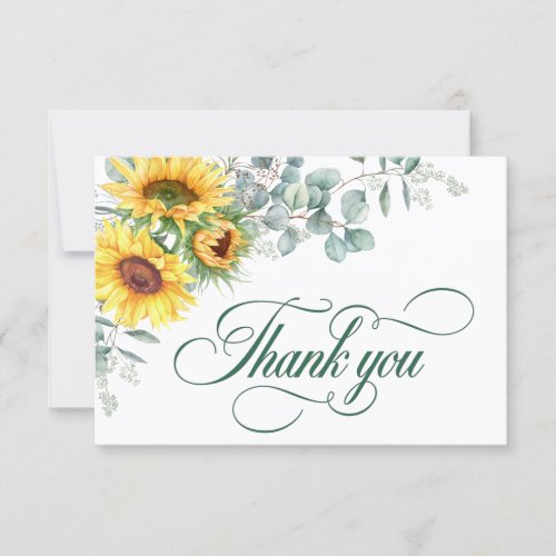 Elegant Sunflowers Eucalyptus Rustic Wedding Thank You Card