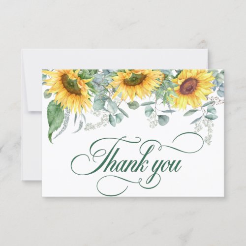 Elegant Sunflowers Eucalyptus Rustic Wedding Thank You Card