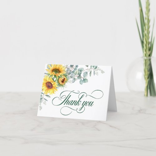 Elegant Sunflowers Eucalyptus Rustic Wedding Thank You Card