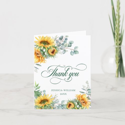 Elegant Sunflowers Eucalyptus Rustic Wedding Thank You Card