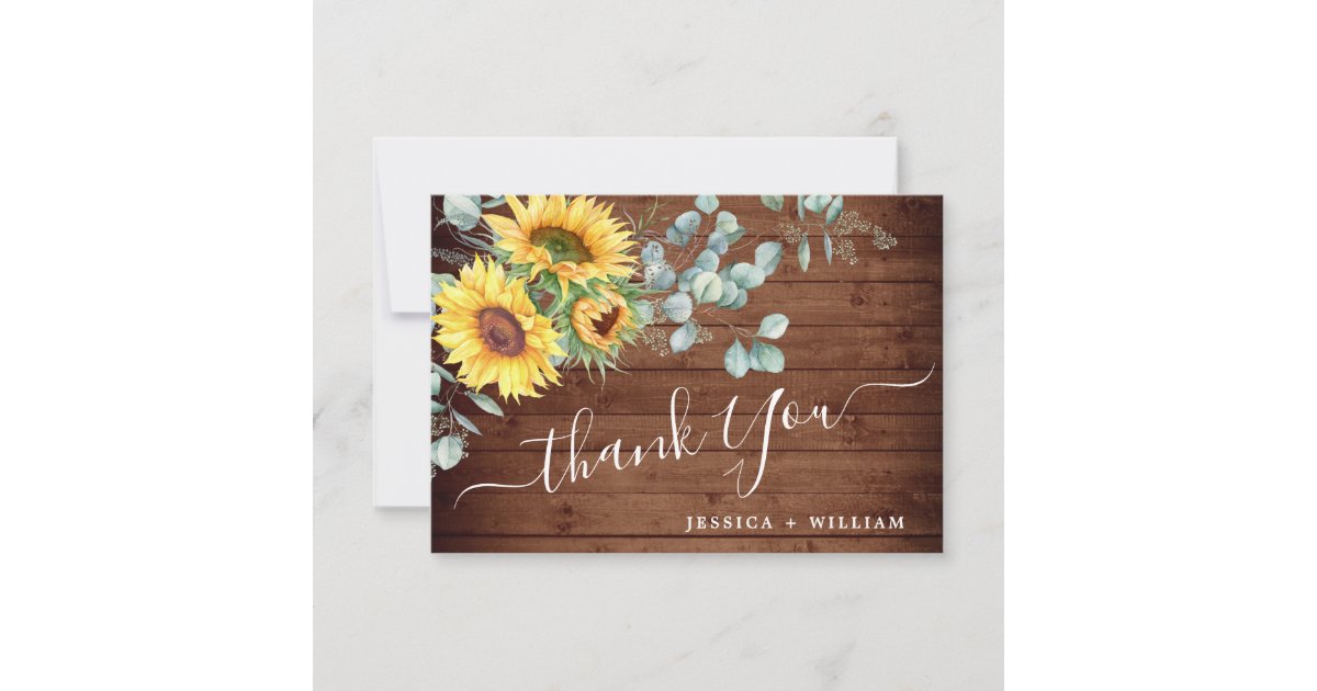 Elegant Sunflowers Eucalyptus Rustic Wedding Thank You Card | Zazzle