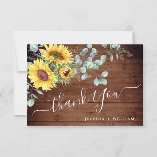 Elegant Sunflowers Eucalyptus Rustic Wedding Thank You Card