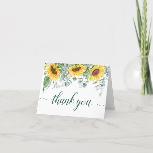 Elegant Sunflowers Eucalyptus Rustic Wedding Thank You Card