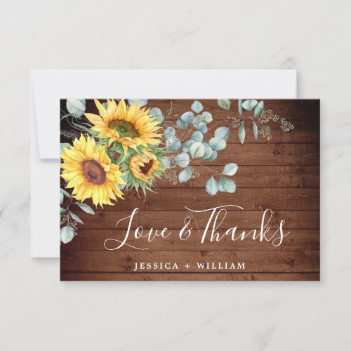 Elegant Sunflowers Eucalyptus Rustic Wedding Thank You Card