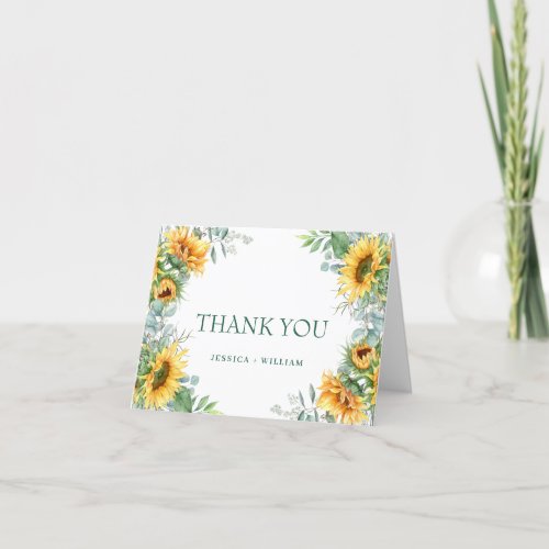 Elegant Sunflowers Eucalyptus Rustic Wedding Thank You Card