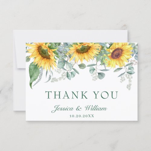 Elegant Sunflowers Eucalyptus Rustic Wedding Thank You Card