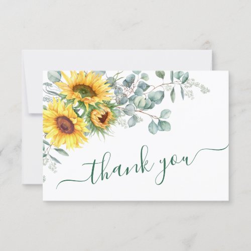 Elegant Sunflowers Eucalyptus Rustic Wedding Thank You Card