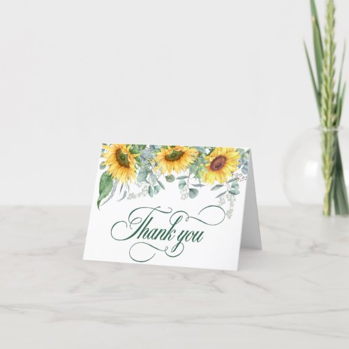 Elegant Sunflowers Eucalyptus Rustic Wedding Thank You Card