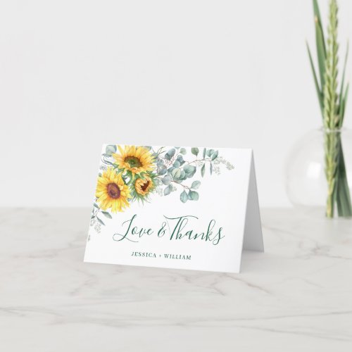 Elegant Sunflowers Eucalyptus Rustic Wedding Thank You Card