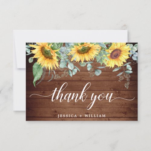 Elegant Sunflowers Eucalyptus Rustic Wedding Thank You Card