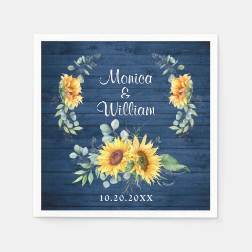 Elegant Sunflowers Eucalyptus Rustic Wood Wedding  Napkins