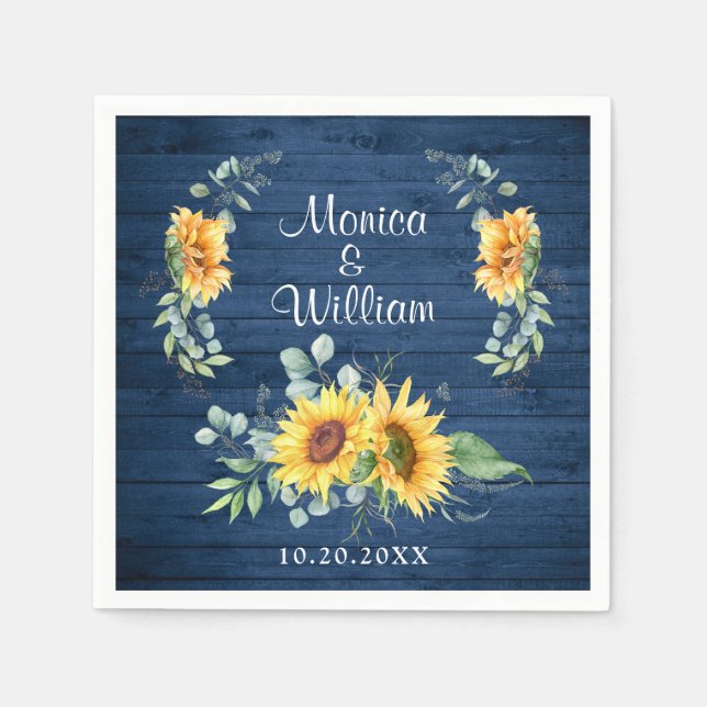 Elegant Sunflowers Eucalyptus Rustic Wood Wedding  Napkins (Front)