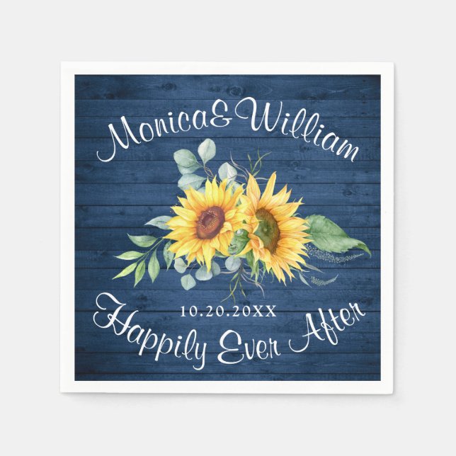 Elegant Sunflowers Eucalyptus Rustic Wood Wedding  Napkins (Front)