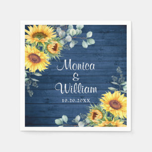 Elegant Sunflowers Eucalyptus Rustic Wood Wedding Napkins