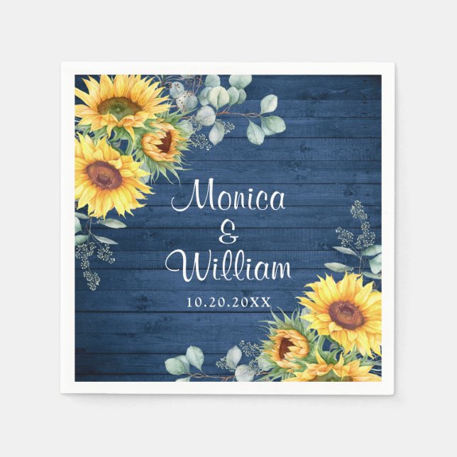 Elegant Sunflowers Eucalyptus Rustic Wood Wedding  Napkins (Front)