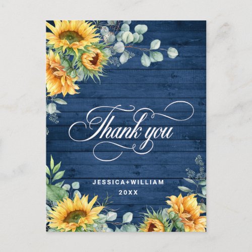 Elegant Sunflowers Eucalyptus RusticThank You  Postcard