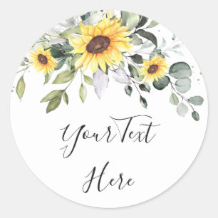 Elegant Sunflowers Eucalyptus Watercolor Foliage Classic Round Sticker