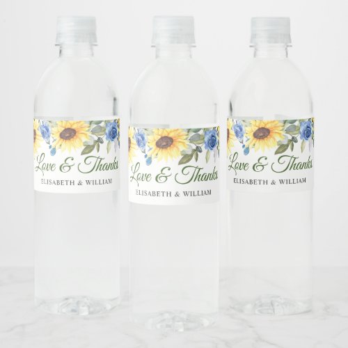 Elegant Sunflowers Eucalyptus Watercolor Greenery Water Bottle Label