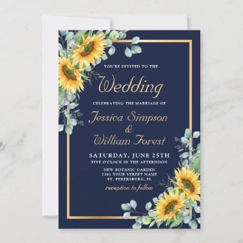 Elegant Sunflowers Eucalyptus Watercolor wedding Invitation