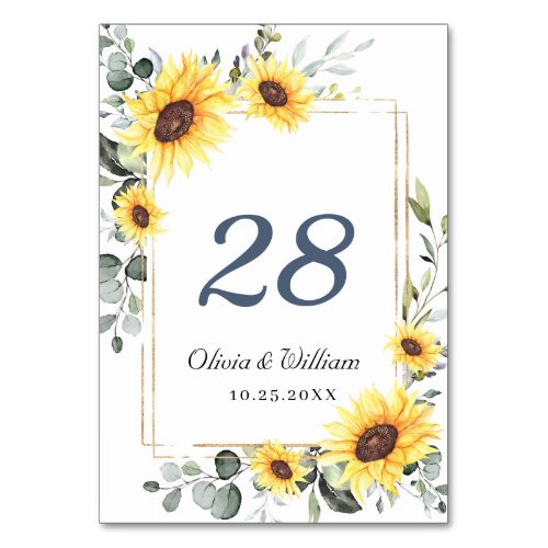 Elegant Sunflowers Eucalyptus Watercolor Wedding T Table Number