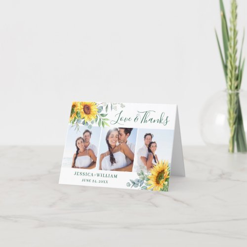 Elegant Sunflowers Eucalyptus Wedding 3 PHOTO Thank You Card