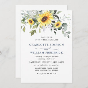 Elegant Sunflowers Eucalyptus Wedding All In One Invitation
