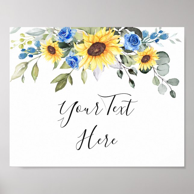 Elegant Sunflowers Eucalyptus Wedding Custom Sign (Front)