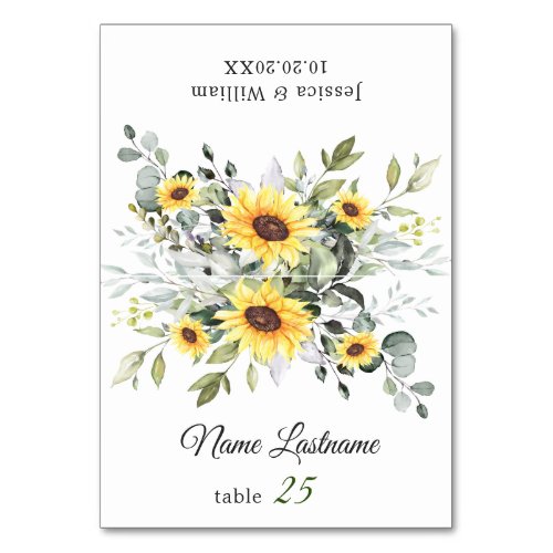 Elegant Sunflowers Eucalyptus Wedding Escort Card