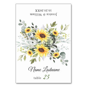 Elegant Sunflowers Eucalyptus Wedding Escort Card