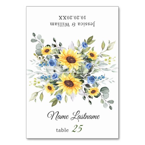 Elegant Sunflowers Eucalyptus Wedding Escort Card