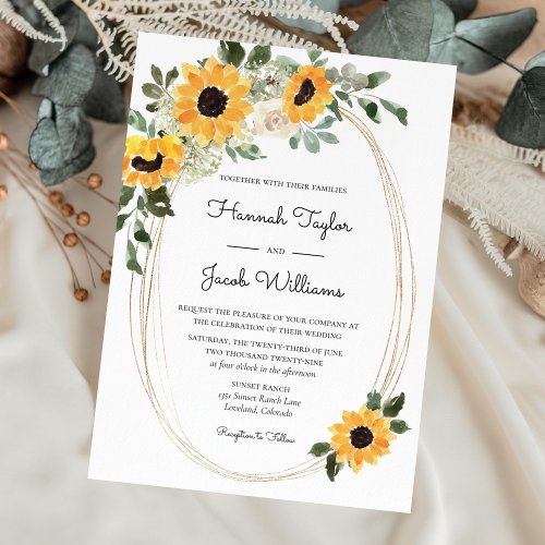 Elegant Sunflowers Eucalyptus Wedding Invitation