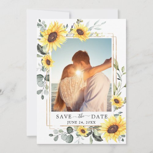 Elegant Sunflowers Eucalyptus Wedding Photo QR Save The Date