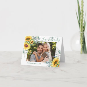 Elegant Sunflowers Eucalyptus Wedding PHOTO Thank You Card