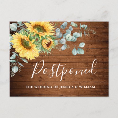 Elegant Sunflowers Eucalyptus Wedding Postponed Postcard