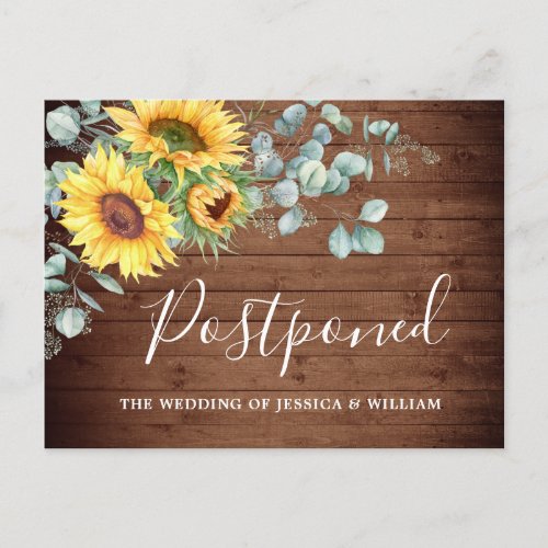 Elegant Sunflowers Eucalyptus Wedding Postponed Postcard