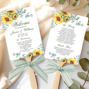 Elegant Sunflowers Eucalyptus Wedding Program Hand Fan