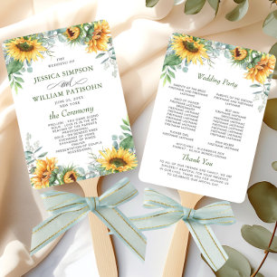 Elegant Sunflowers Eucalyptus Wedding Program Hand Fan