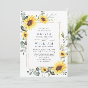Elegant Sunflowers Eucalyptus Wedding QR Code Invitation