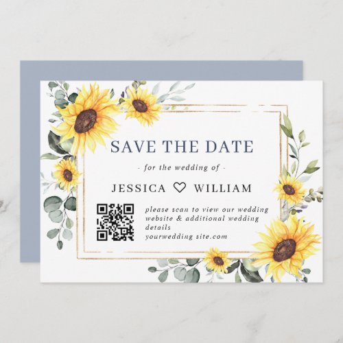 Elegant Sunflowers Eucalyptus Wedding QR Code Save The Date
