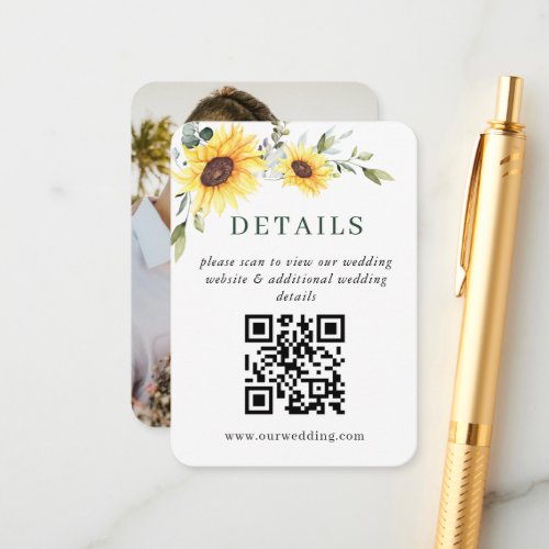 Elegant Sunflowers Eucalyptus Wedding QR DETAILS Enclosure Card