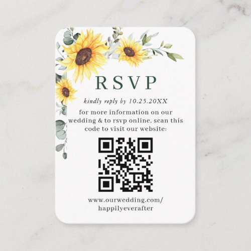 Elegant Sunflowers Eucalyptus Wedding QR RSVP Enclosure Card