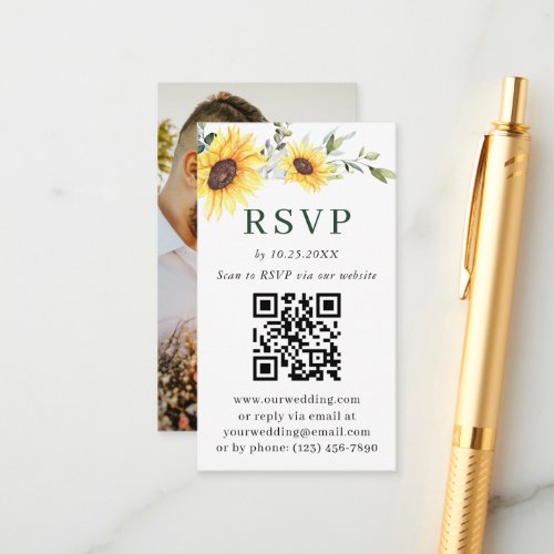 Elegant Sunflowers Eucalyptus Wedding QR RSVP Enclosure Card